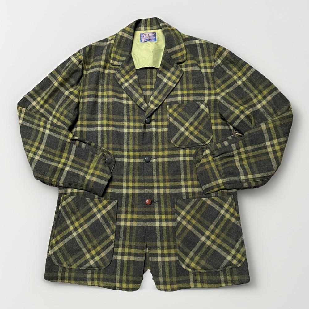 VTG 70s Pendleton Men's Size 44 Virgin Wool Plaid 3 Pocket Blazer Jacket Career